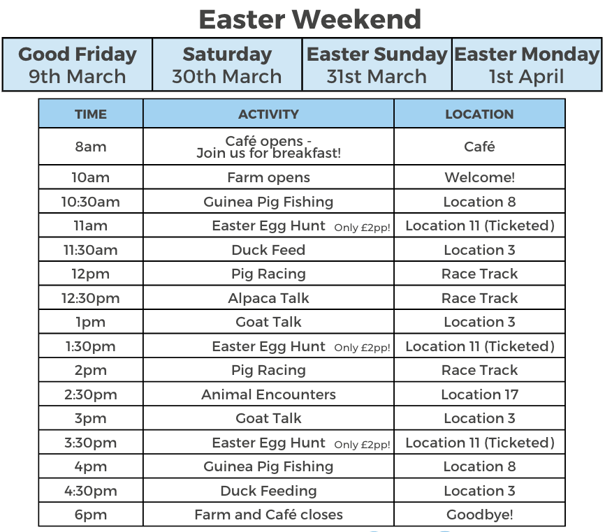 Easter Weekend Activity Schedule