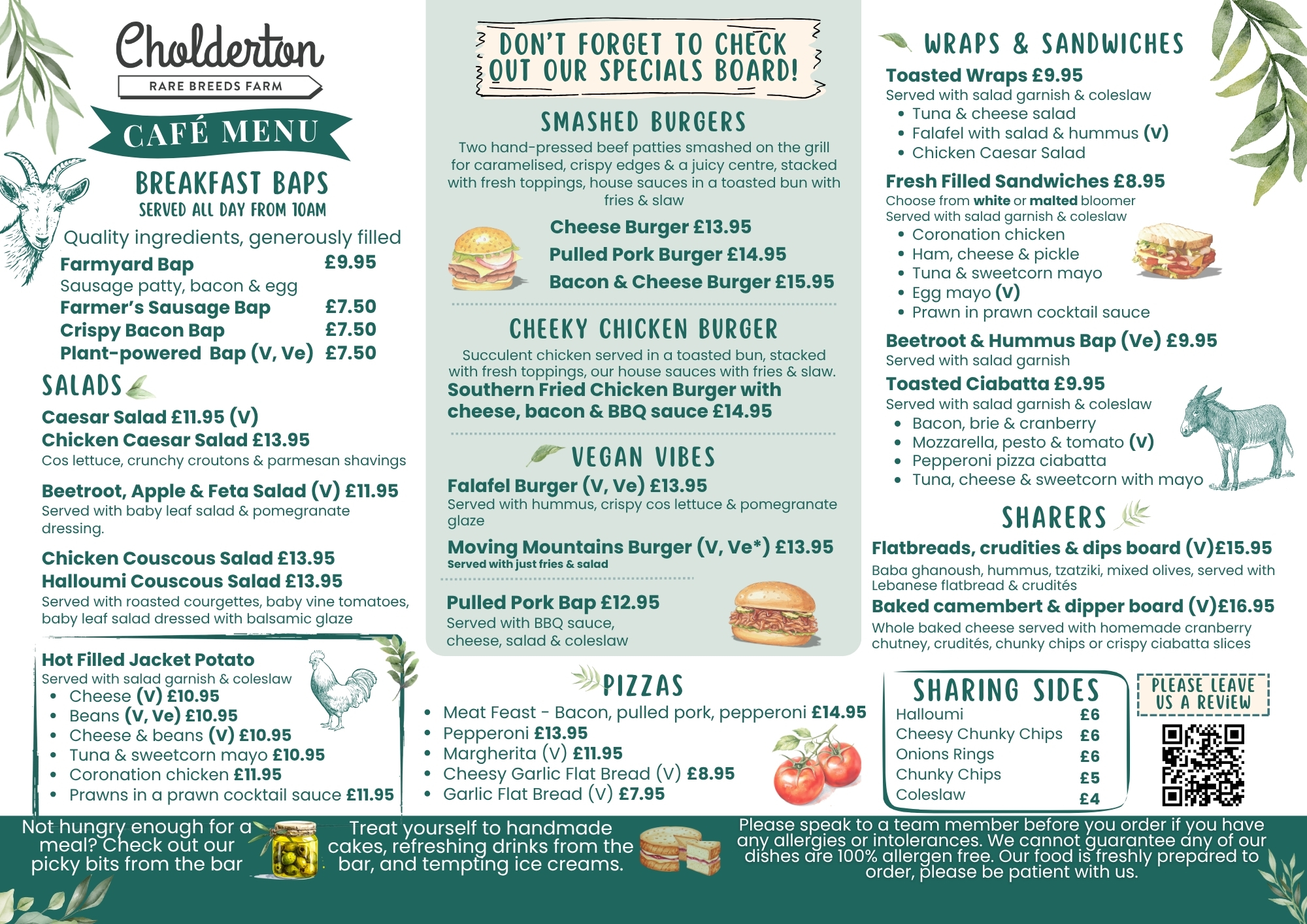 Cholderton Rare Breeds Farm Cafe Menu June 2026