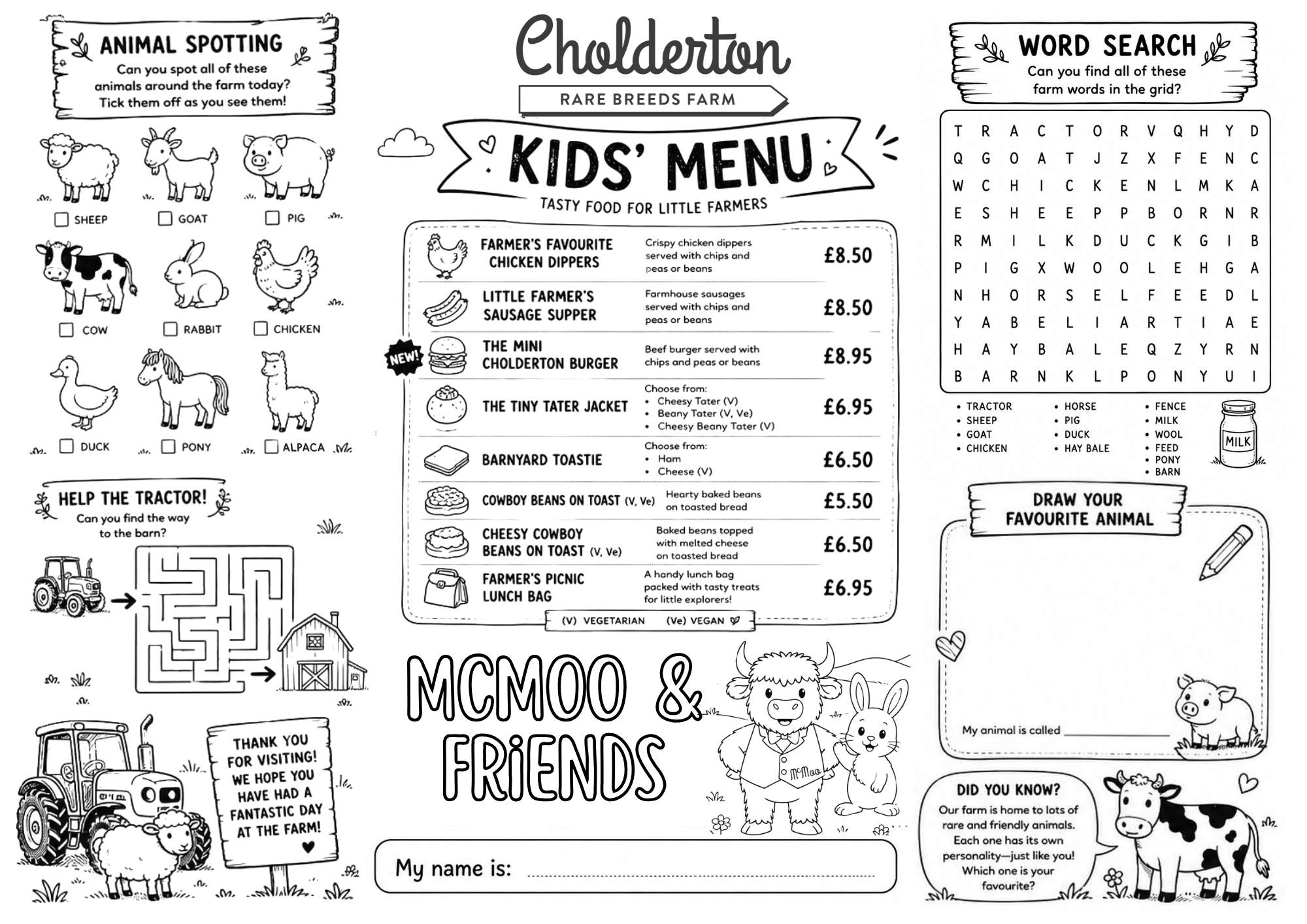 Cholderton Rare Breeds Farm Kids food menu