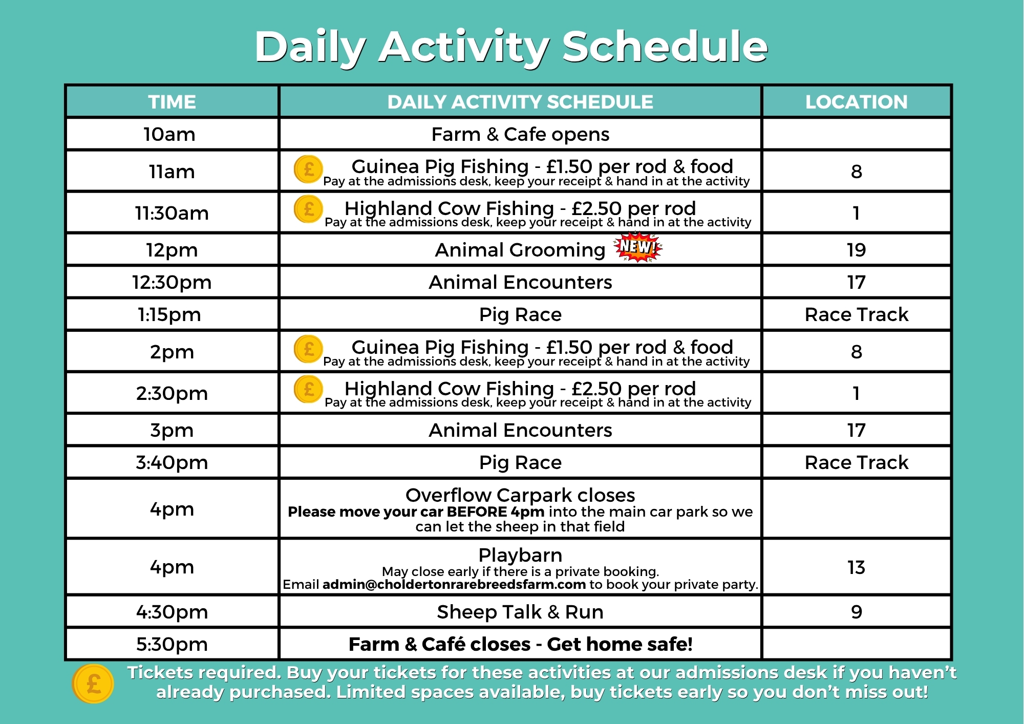 Daily Animal Activity Farm Schedule